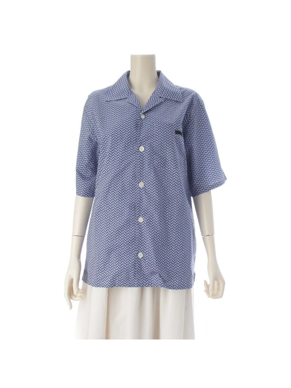 Prada Cotton Short Sleeve Open Collar All Over Pattern Short Shirt Top Blue